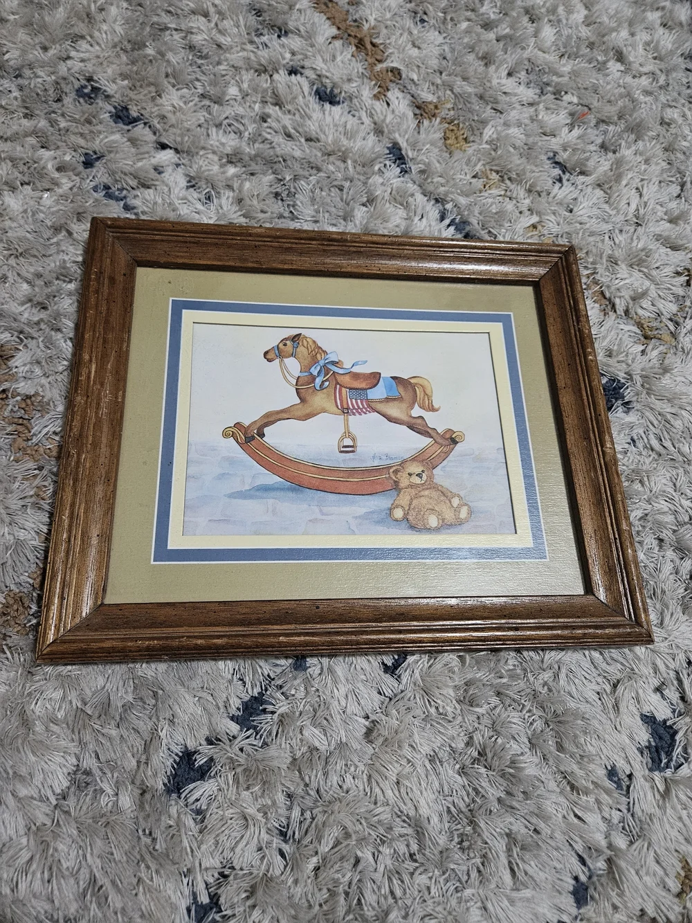 Wall Art Print with Brown Rocking Horse and Teddy Bear